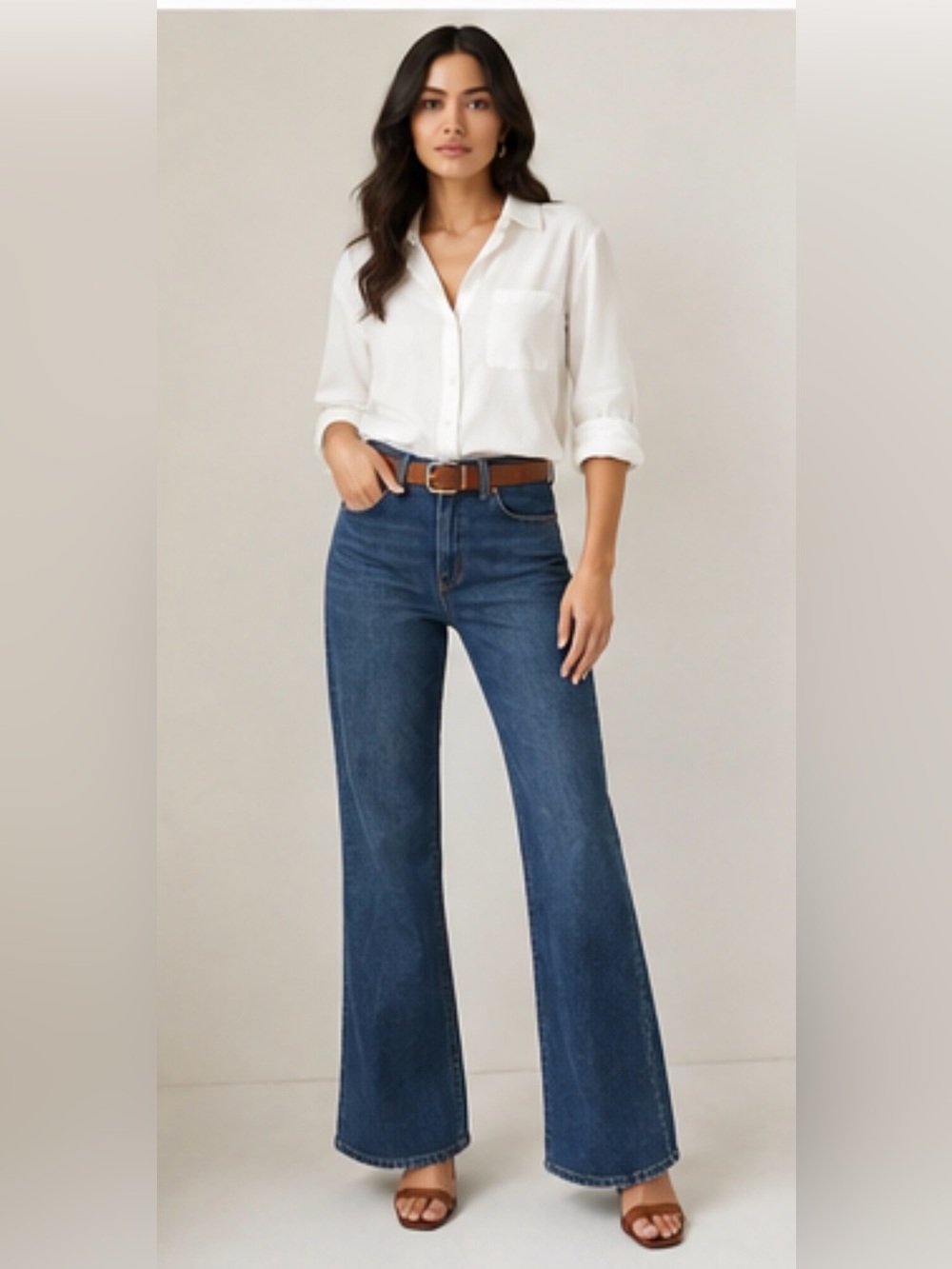 Hudson Jeans Mid Blue High-Rise Wide-Leg Flare Jeans